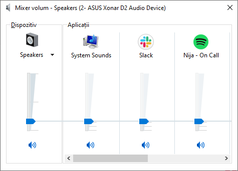 Mixer volum în Windows 10