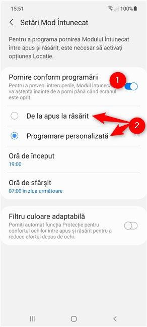 Cum porneÈ™ti automat Modul ÃŽntunecat pe Android