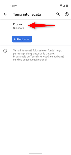 ProgrameazÄƒ cÃ¢nd este activatÄƒ Tema Ã®ntunecatÄƒ pe versiunea standard de Android