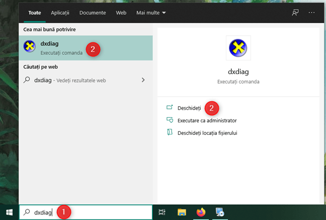 Deschidere dxdiag în Windows 10