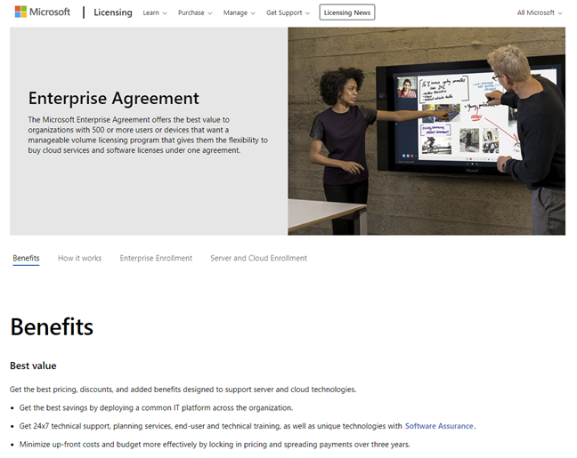 Microsoft Enterprise Agreement pentru clienții mari de business