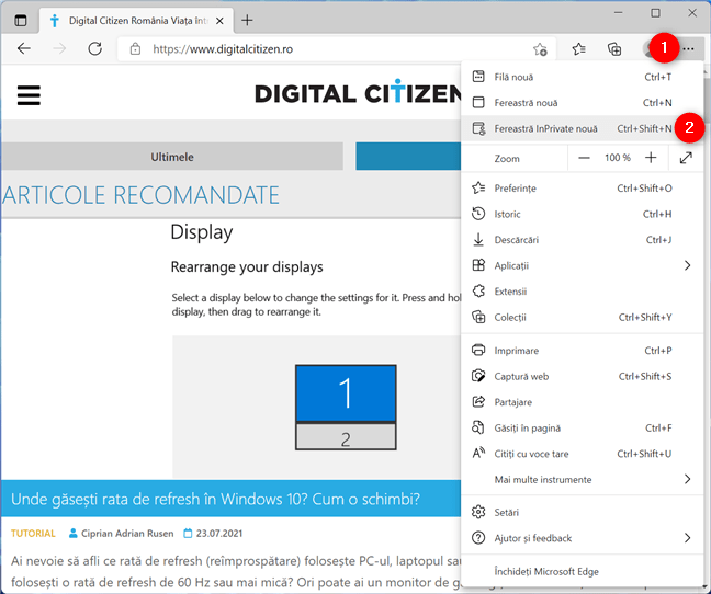 Deschide o fereastrÄƒ InPrivate Ã®n Microsoft Edge