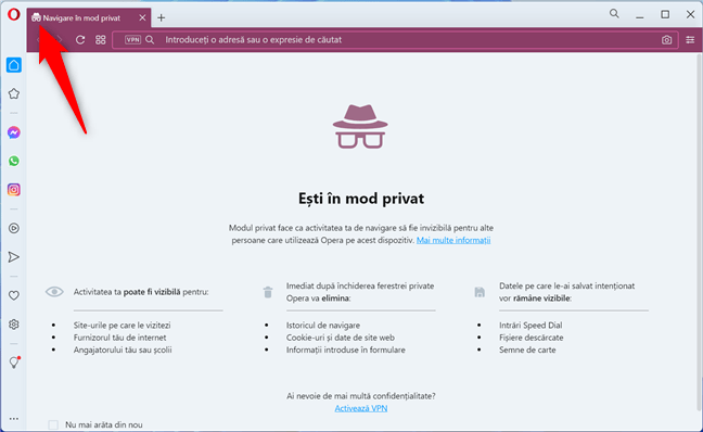 Navigare Ã®n mod privat Ã®n Opera