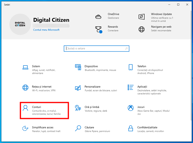 AcceseazÄƒ Conturi Ã®n SetÄƒrile din Windows 10