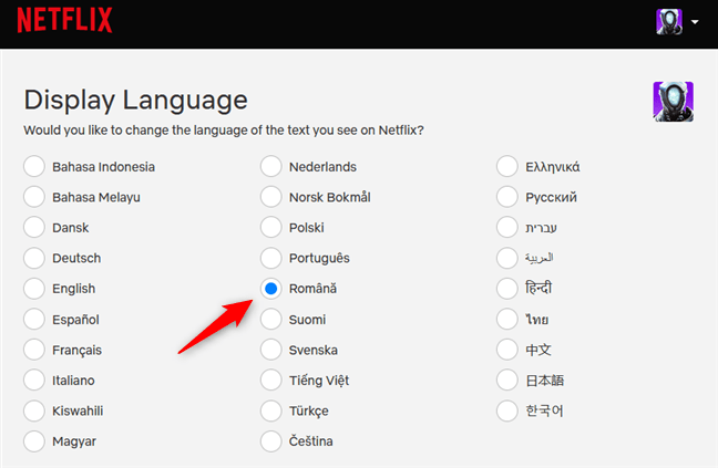 Alegerea unei limbi noi pentru Netflix