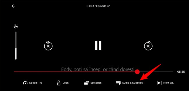 Butonul Audio & Subtitles (Audio Èi SubitrÄri) din aplicaÈia Netflix pentru Android