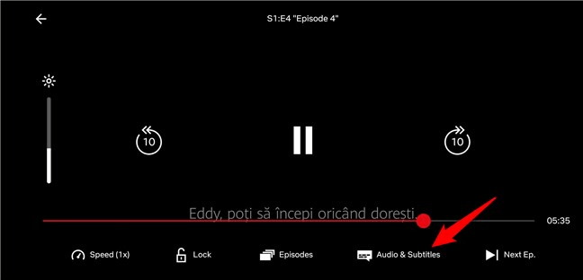 Butonul Audio & Subtitles (Audio È™i SubitrÄƒri) din aplicaÈ›ia Netflix pentru Android