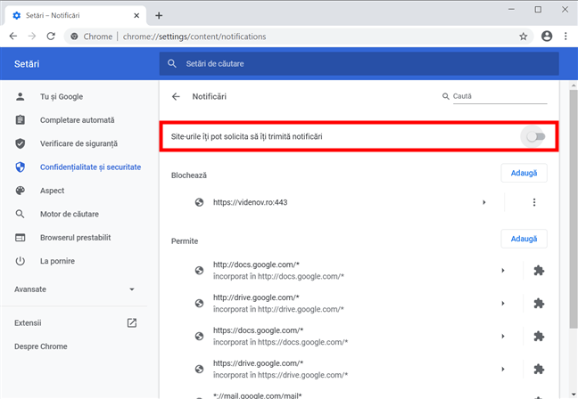 BlocheazÄƒ notificÄƒrile È™i solicitÄƒrile Chrome despre ele