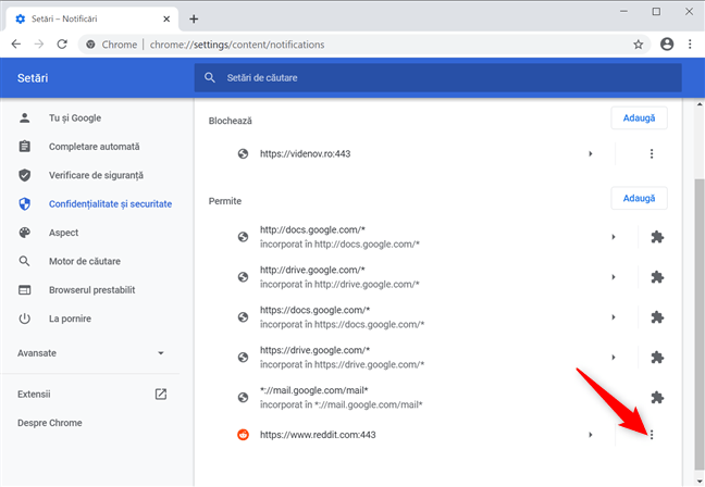 ApasÄƒ Mai multe acÈ›iuni pentru a opri notificÄƒrile Chrome pentru Reddit