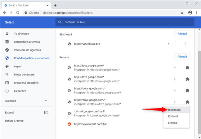 ÃŽnchide notificÄƒrile Chrome din setÄƒrile browserului