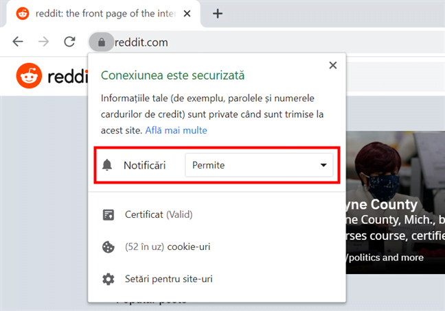 ApasÄƒ pe cÃ¢mp pentru a schimba setÄƒrile notificÄƒrilor Chrome