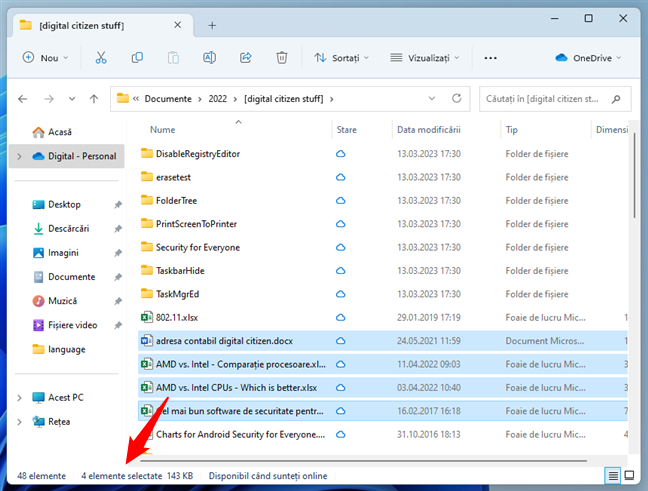 Utilizarea File Explorer pentru a numÄƒra elementele selectate dintr-un folder