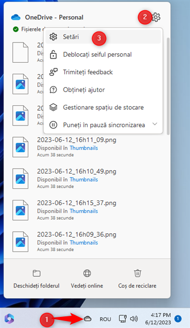 ApasÄƒ pe OneDrive > SetÄƒri > SetÄƒri