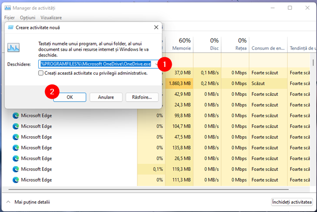 Pornește OneDrive folosind Managerul de activități din Windows 11