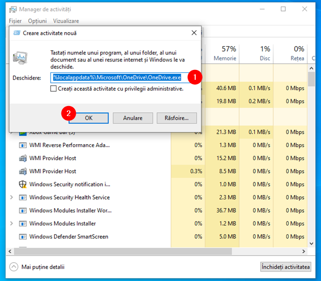 PorneÈ™te OneDrive din Managerul de activitÄƒÈ›i din Windows 10