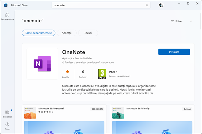 Microsoft Store afiÈ™eazÄƒ doar aplicaÈ›ia OneNote pentru desktop Windows