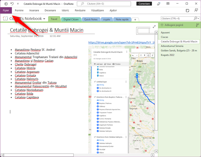 OneNote pentru desktop Windows are un meniu FiÈ™ier