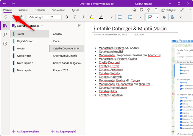 OneNote pentru Windows 10 nu are un meniu FiÈ™ier