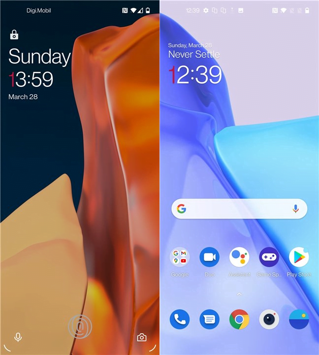 Ecranul de blocare È™i de pornire de pe OnePlus 9