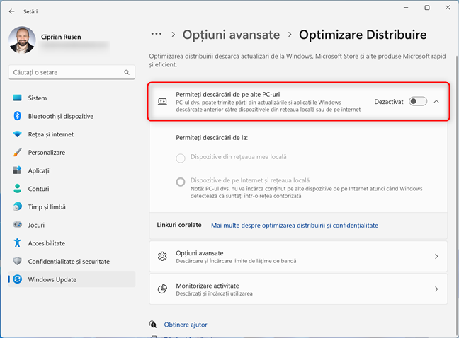 Cum dezactivezi Optimizare Distribuire Ã®n Windows 11