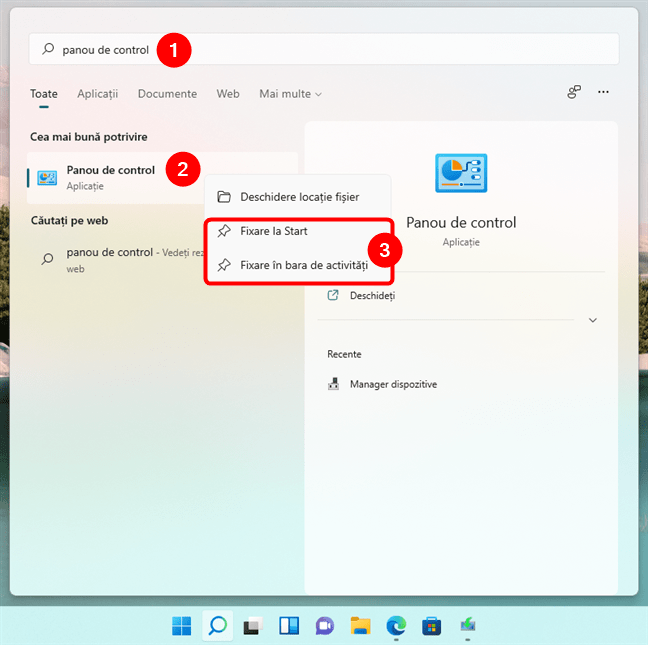 Fixarea unei scurtÄƒturi cÄƒtre Panoul de control la Start sau pe bara de activitÄƒÈ›i din Windows 11