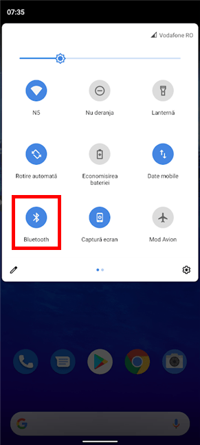 Butonul Bluetooth din setările rapide extinse de pe Android