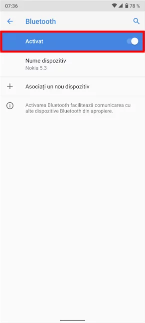 Cum activezi Bluetooth din Setări