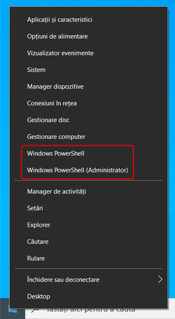 ScurtÄƒturile PowerShell din meniul WinX Ã®n Windows 10
