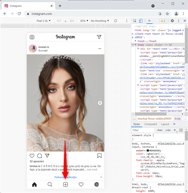 DÄƒ clic pe butonul + (Postare NouÄƒ) pe Instagram