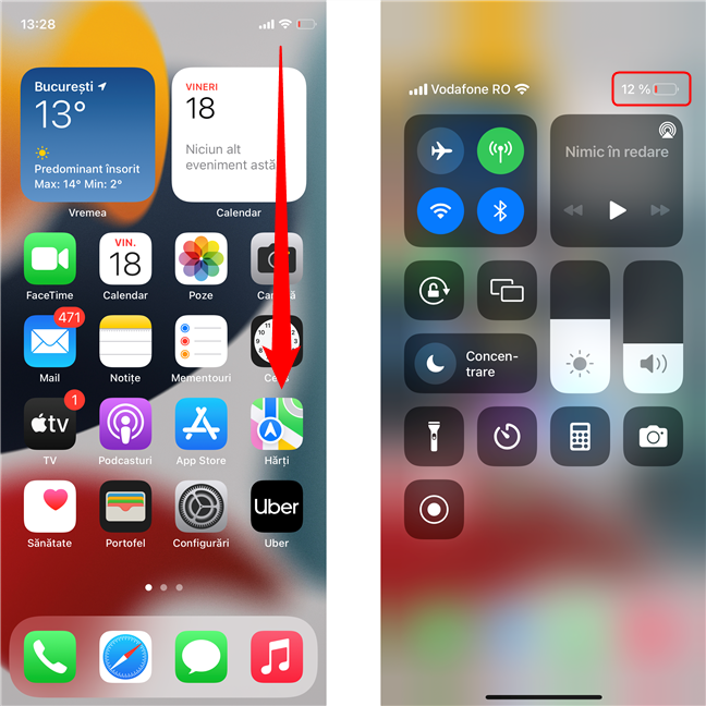 VerificÄƒ procentajul bateriei din Centrul de control de pe iPhone 12