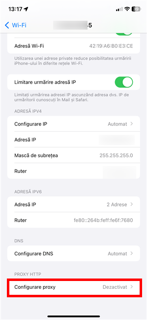 AcceseazÄƒ Configurare proxy pe iPhone