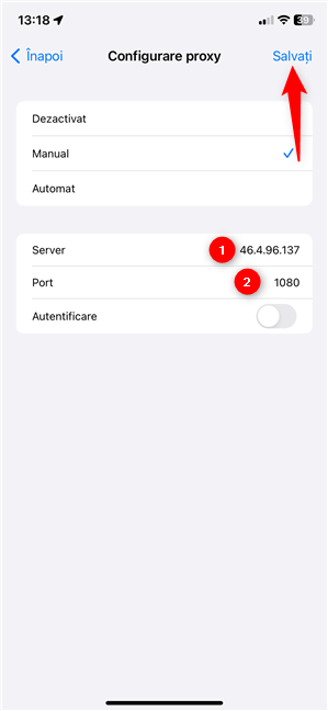 SetÄƒrile Server È™i Port Ã®n iOS