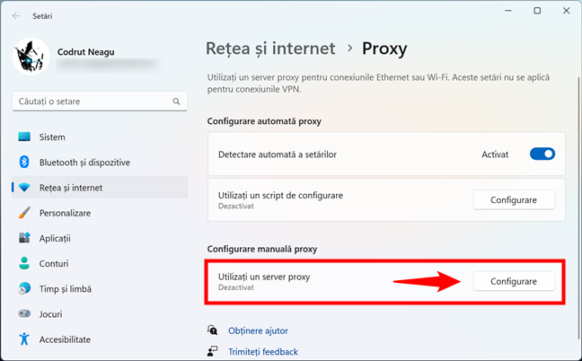 ConfigureazÄƒ setÄƒrile serverului proxy din Windows 11