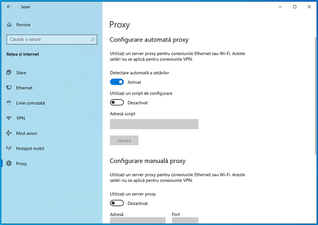 ConfigureazÄƒ setÄƒrile pentru serverul proxy din Windows 10