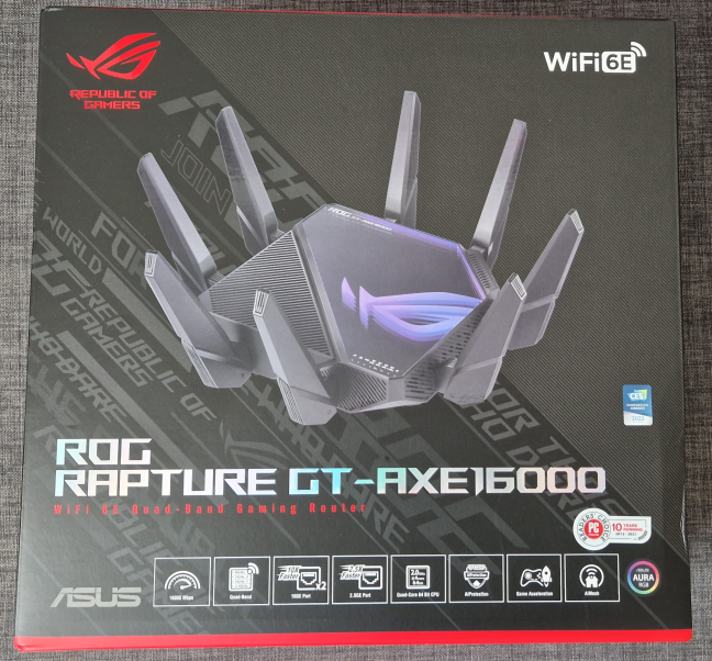 ASUS ROG Rapture GT-AXE16000 soseÈ™te Ã®ntr-o cutie masivÄƒ