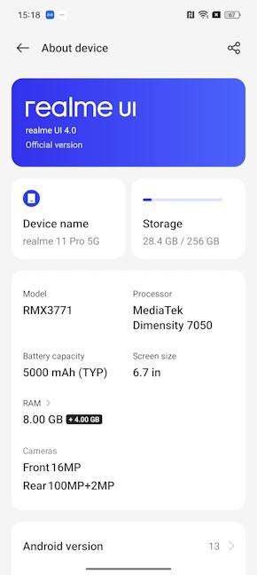 Detalii despre hardware-ul din realme 11 Pro