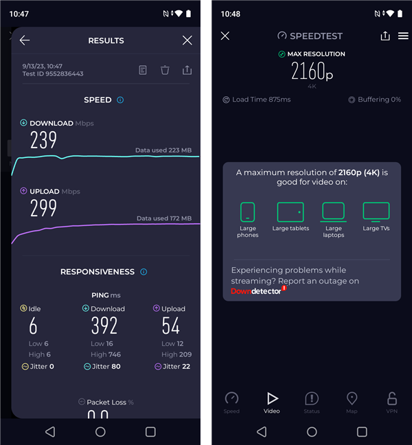 Rezultate Ã®n Speedtest