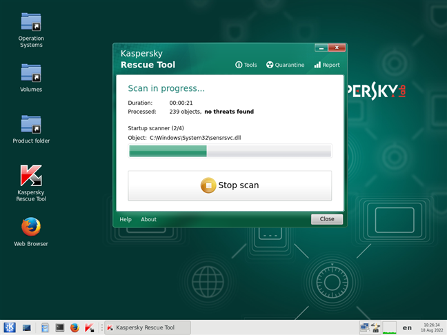 Scanare antivirus folosind gratuit Kaspersky Rescue Disk