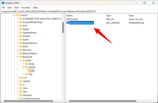 Crearea unei noi chei în Registry Editor