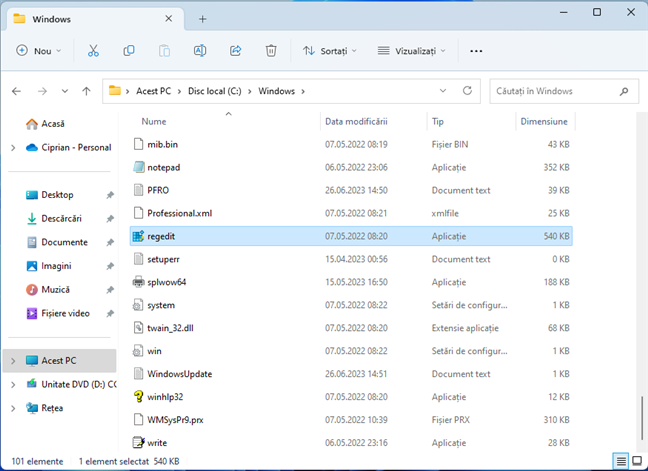 RuleazÄƒ regedit.exe din File Explorer