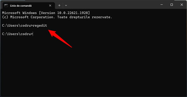 Utilizarea comenzii regedit pentru a deschide Registry Editor