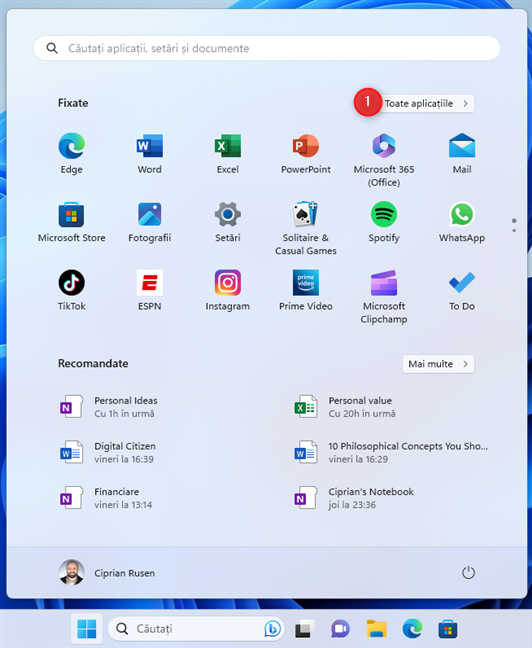 Deschide Meniul Start din Windows 11 È™i acceseazÄƒ Toate aplicaÈ›iile