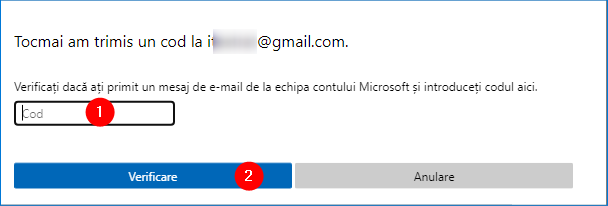 Introducerea codului de verificare