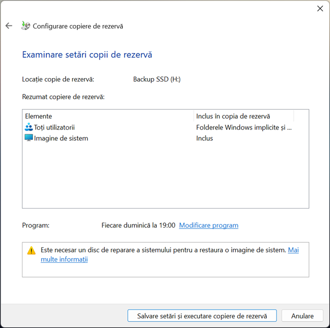 Crearea unei copii de rezervÄƒ cu Backup È™i restaurare (Windows 7)