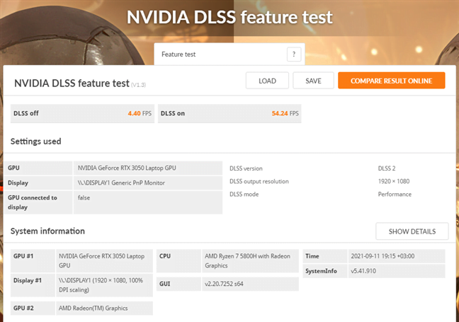 Rezultate benchmark în 3DMark Nvidia DLSS