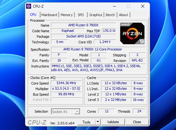 Specificații tehnice pentru AMD Ryzen 9 7900X