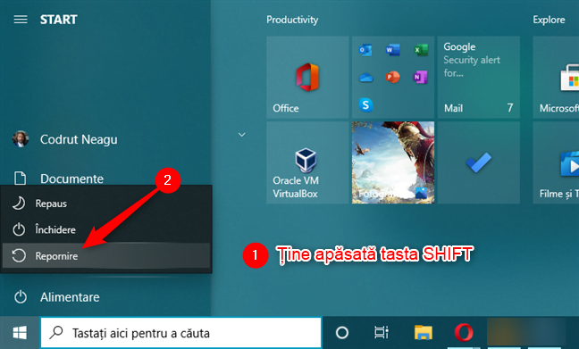 ApasÄƒ Shift È™i alege Repornire pentru a intra Ã®n Windows 10 Safe Mode with Networking