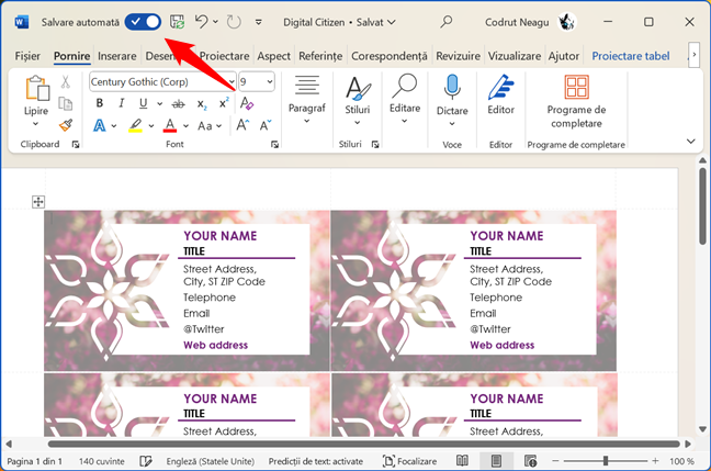 Caracteristica Salvare automatÄƒ din Word