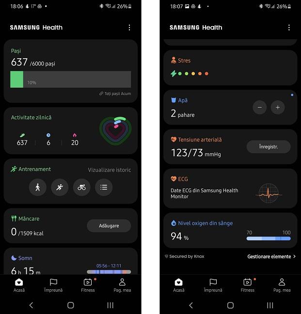 Samsung Health prezintÄƒ informaÈ›ii detaliate despre activitÄƒÈ›ile fizice