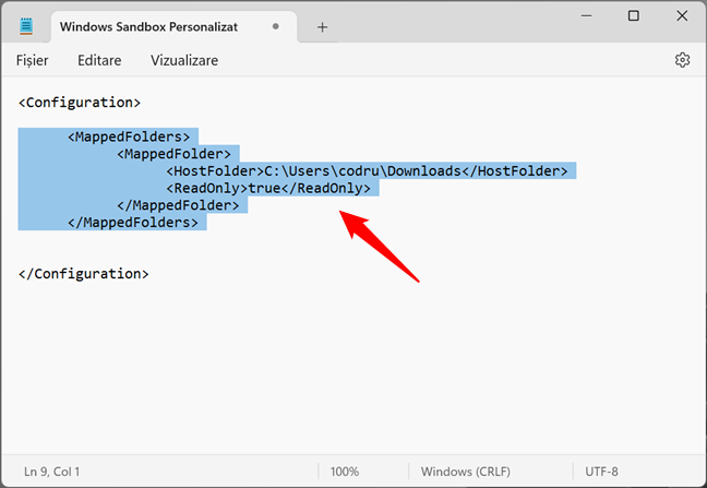Partajarea unui folder cu Windows Sandbox